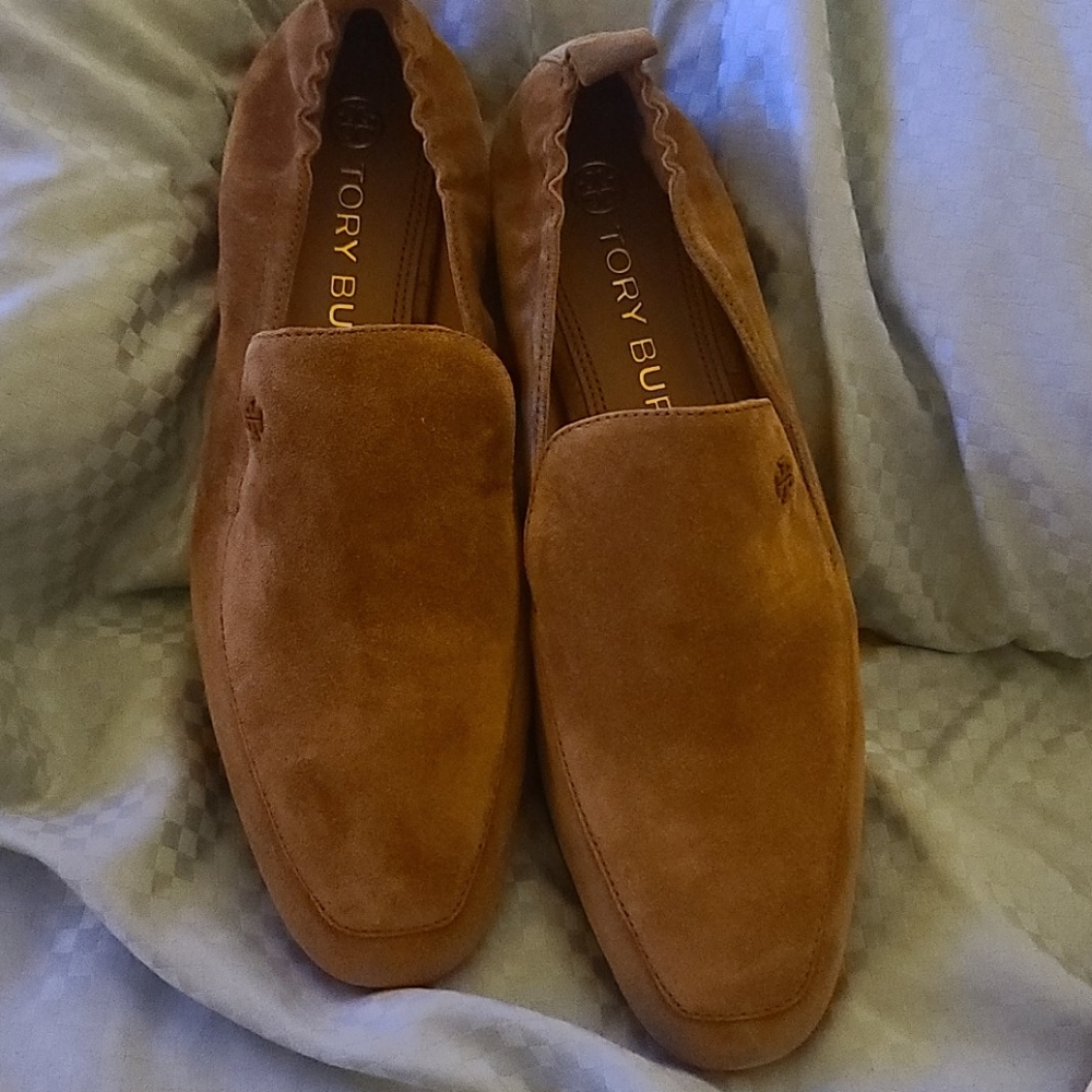 Tory Burch Suede Slip-On Loafers in Cognac